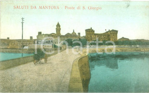 Cartolina originale da collezione 1928 MANTOVA Calesse sul ponte di SAN GIORGIO Cartolina FP VG 1
