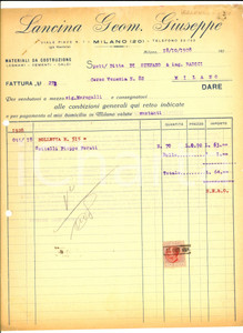Documento originale, autentico 1928 MILANO Ditta Geom. Giuseppe LANCINA  Legnami Fattura con bolli 1