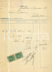 Documento originale, autentico 1938 VILLAVERLA VI Pietro BENETTI & Figli Manifatture Fattura commerciale 1