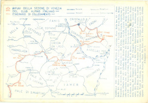 Cartolina originale da collezione 1950 VENEZIA CLUB ALPINO ITALIANO Itinerari dei rifugi Cartolina FG NV 1