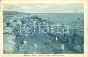 Cartolina originale da collezione 1928 GENOVA PEGLI veduta dei Bagni Puppo e MÃ©diterranÃ©e Cartolina FP VG 1