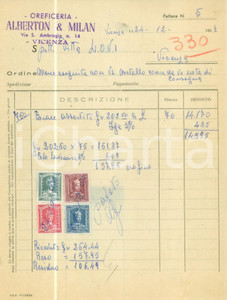 Documento originale, autentico 1957 VICENZA Oreficeria ALBERTON & MILAN Fattura commerciale 1