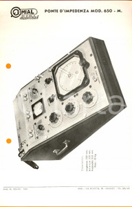 Materiale pubblicitario d’epoca 1940 ca MILANO Ditta MIAL   Ponte d impedienza mod. 650 M  Volantino 1