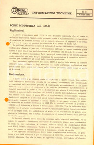 Materiale pubblicitario d’epoca 1941 MILANO Ditta MIAL  Ponte d impedenza mod. 650M Volantino tecnico 1