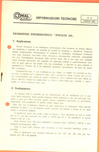 Materiale pubblicitario d’epoca 1941 MILANO Ditta MIAL Tachimetro stroboscopico STROLUX 340 Volantino tecnico 1