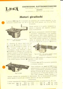 Materiale pubblicitario d’epoca 1950 ca MILANO Ditta LESA  Motori giradischi Opuscolo ILLUSTRATO 1