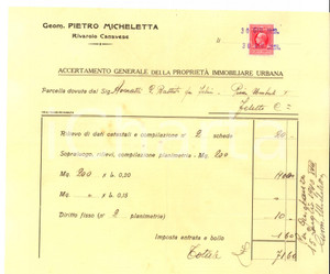 Documento originale, autentico 1940 RIVAROLO CANAVESE TO Parcella geometra Pietro MICHELETTA bollo 1
