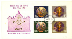 Materiale pubblicitario d’epoca 1971 STORIA POSTALE MALTA LEwwel Jum TalHrug First day of issue 1