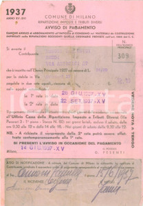 Documento originale, autentico 1937 MILANO Cassa Risparmio Provincie Lombarde Avviso di pagamento 1