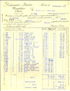 Documento originale, autentico 1931 PAVIA Manifatture Domenico QUARIO Fattura intestata per stoffe 1