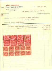 Documento originale, autentico 1945 PAVIA Impresa costruzioni ing. Mario SACCHI Fattura per tegole marsigliesi 1