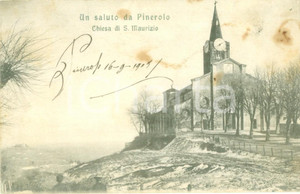 Cartolina originale da collezione 1903 PINEROLO TO veduta della Chiesa di SAN MAURIZIO Cartolina FP VG 1