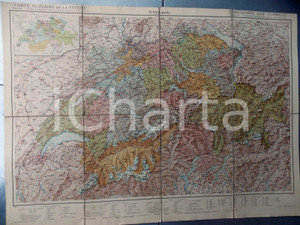 Mappa, planimetria storica 1900 ca KUMMERLY & FREY  Carte scolaire de la SUISSE 60x50 cm 1
