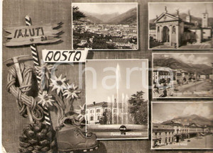 Cartolina originale da collezione 1958 AOSTA Vedutine Fontana luminosa e Piazza Chamoux Cartolina FG VG 1