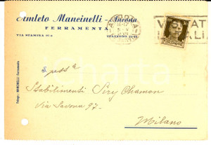 Cartolina originale da collezione 1941 ANCONA Amleto MANCINELLI Ferramenta Cartolina intestata FG VG 1