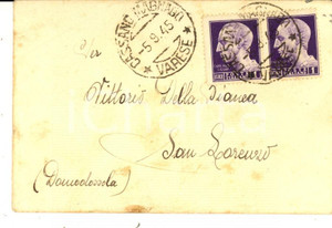 Cartolina originale da collezione 1945 STORIA POSTALE LUOGOTENENZA VARESE Busta Lire 1 imperiale senza fasci 1