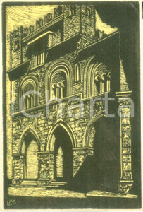 Cartolina originale da collezione 1952 PIACENZA Palazzo Gotico, di Luigi MALERBA Cartolina ILLUSTRATA FG VG 1