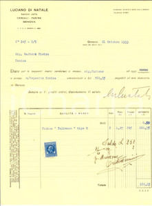 Documento originale, autentico 1933 GENOVA Ditta Luciano DI NATALE Sacchi juta Fattura intestata 1