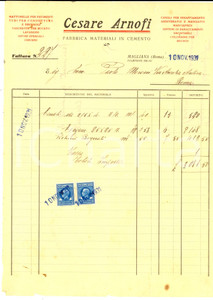 Documento originale, autentico 1931 ROMA MAGLIANA Ditta Cesare ARNOFI Fabbrica materiali in cemento Fattura 1