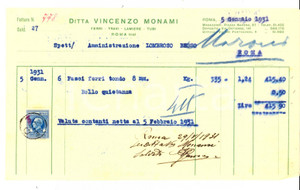 Documento originale, autentico 1931 ROMA Ditta Vincenzo MONAMI Ferri  travi  lamiere Fattura intestata 1