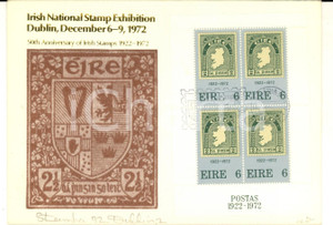 Materiale pubblicitario d’epoca 1972 EIRE Irish National Stamp Exhibition  50th Anniversary FDC 1