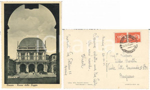 Cartolina originale da collezione 1945 STORIA POSTALE BRESCIA Piazza Loggia Cartolina Italia turrita senza fasci 1