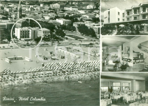 Cartolina originale da collezione 1959 RIMINI Vedutine dell Hotel COLUMBIA Cartolina postale FG VG 1