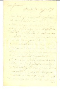 Manoscritto, lettera originale 1875 BRESCIA Lettera a Giovanni BORGHETTI dallo zio su affari di famiglia 1