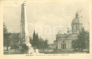 Cartolina originale da collezione 1943 VERCELLI Monumento a Carlo Alberto e Cattedrale Cartolina FP VG 1