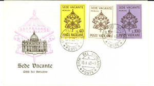 Materiale pubblicitario d’epoca 1963 STORIA POSTALE VATICANO Sede vacante Busta primo giorno FDC 1