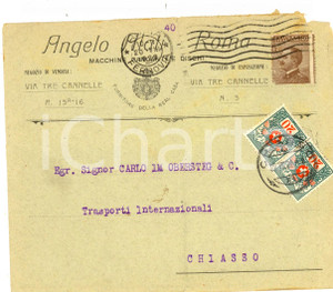 Cartolina originale da collezione 1922 STORIA POSTALE ROMA Busta Angelo ALATI Viaggiata CHIASSO 20 + 40 cent. 1
