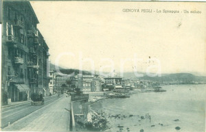 Cartolina originale da collezione 1933 GENOVA PEGLI Panorama della spiaggia con lungomare Cartolina FP VG 1