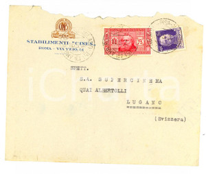 Cartolina originale da collezione 1932 ROMA Stabilimenti CINES Busta affrancata 75 cent. Dante Alighieri + 50 cent 1