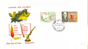 Materiale pubblicitario d’epoca 1971 STORIA POSTALE MALTA Dun Karm  De Soldanis First Day of Issue 1