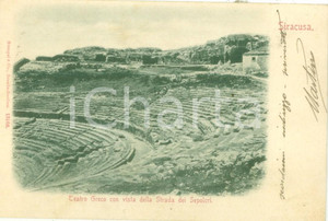 Cartolina originale da collezione 1908 SIRACUSA teatro Greco con vista da Strada dei Sepolcri Cartolina FP VG 1