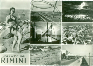Cartolina originale da collezione 1957 RIMINI Striptease sulla spiaggia Vedutine Cartolina postale FG VG 1