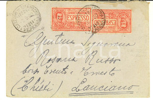 Cartolina originale da collezione 1920 STORIA POSTALE Busta Espresso floreale cent. 25 x 2 + striscia retro 5 cent 1