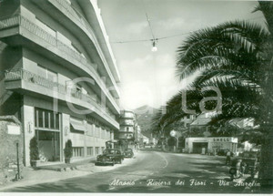 Cartolina originale da collezione 1957 ALASSIO SV Hotel GENOVA Benzinaio SHELL sulla Via AURELIA Cartolina FG VG 1