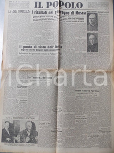 Giornale, rivista storica Dicembre 1945 IL POPOLO I risultati del convegno di Mosca Giornale DC 1