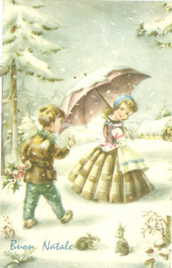 Cartolina originale da collezione 1962 PICCOLI INNAMORATI Bambino con vischio per Natale Cartolina FP VG 1