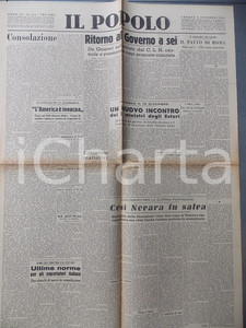 Giornale, rivista storica Dicembre 1945 IL POPOLO Patto di Roma con la CGIL per i salari Giornale DC 1