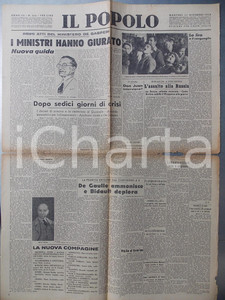 Giornale, rivista storica Dicembre 1945 IL POPOLO Giuramento ministri governo DE GASPERI Giornale DC 1