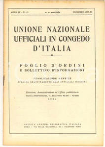 Giornale, rivista storica 1932 U.N.U.C.I. FOGLIO D ORDINI Viaggi degli Ufficiali per il 1933 Rivista 1