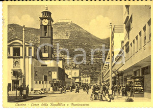 Cartolina originale da collezione 1955 CASSINO FR Corso della Repubblica e MONTECASSINO Cartolina ANIMATA FG 1