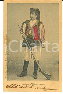 Cartolina originale da collezione 1904 COSTUMI SARDI OLIENA NU Uomo con il fucile Cartolina postale FP VG 1