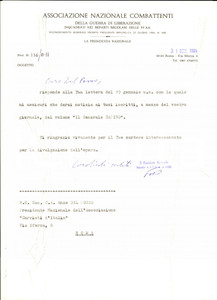Autografo originale 1984 ROMA Associazione Nazionale Combattenti Lettera gen. Alberto LI GOBBI 1