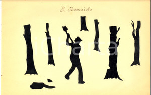 Opera d’arte autentica 1940 ca ARTI E MESTIERI Il boscaiolo al lavoro Collage su carta 34x21 cm 1