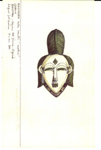 Stampa, bozzetto originale 1980 ca ARTE AFRICANA Maschera del GABON Bozzetto china disegnato a mano 1