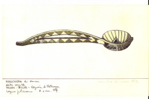 Stampa, bozzetto originale 1980 ca ARTE AFRICANA Maschera ALTO VOLTA Danza Bozzetto china disegnato a mano 1