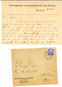Manoscritto, lettera originale 1938 BERLIN Chirurgische Universitatsklinik CharitÃ© Lettera Raimondo BARIATTI 1